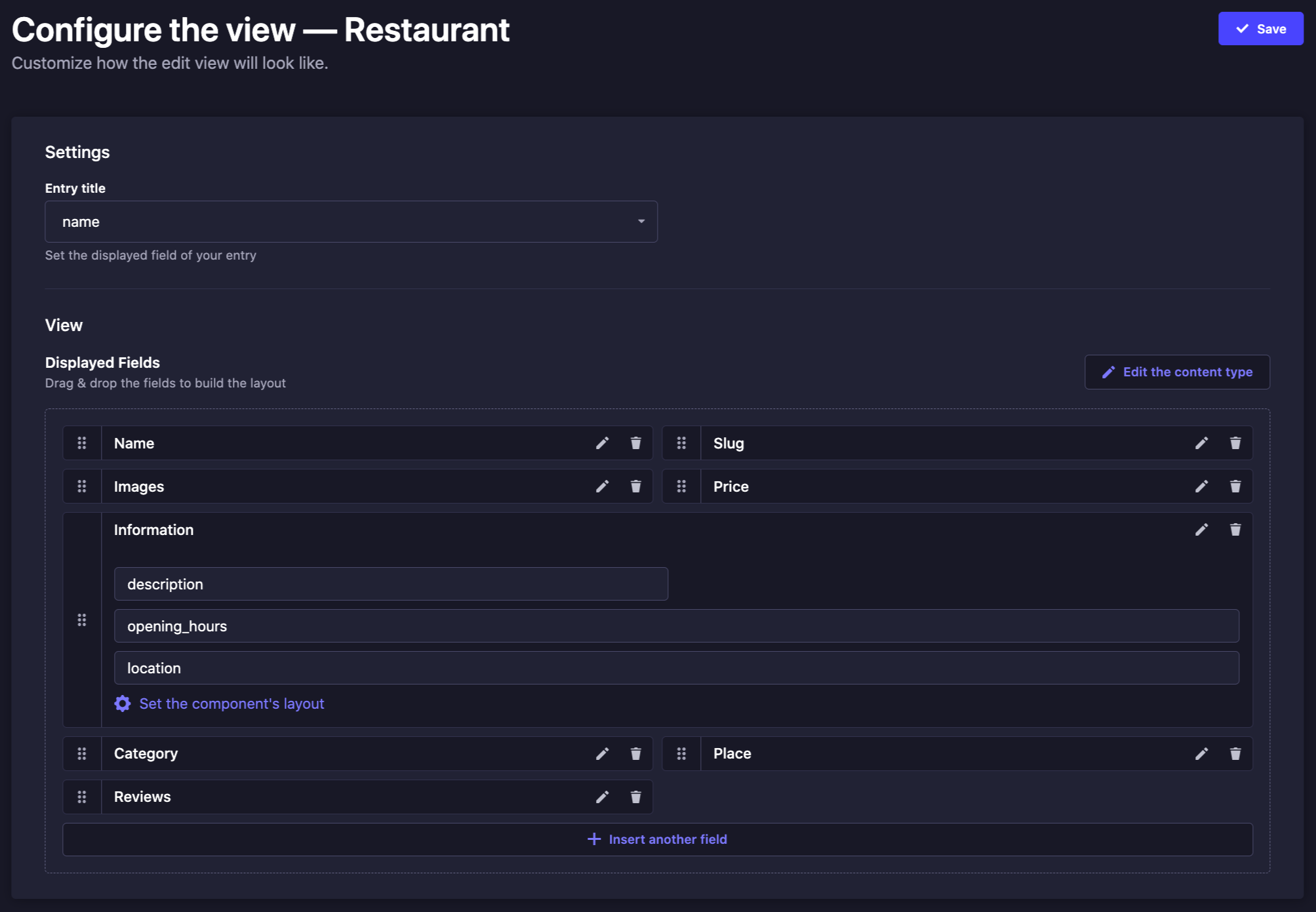 Configuring the edit view of the Content Manager